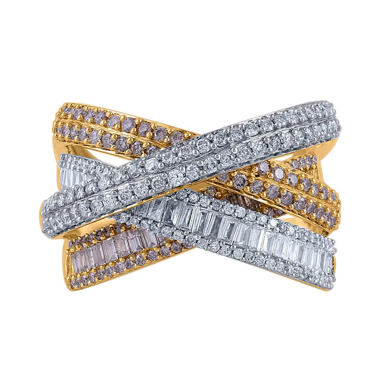 1.5 CT. TW Champagne and White Diamond Layered Criss-Cross Ring in 10K Gold