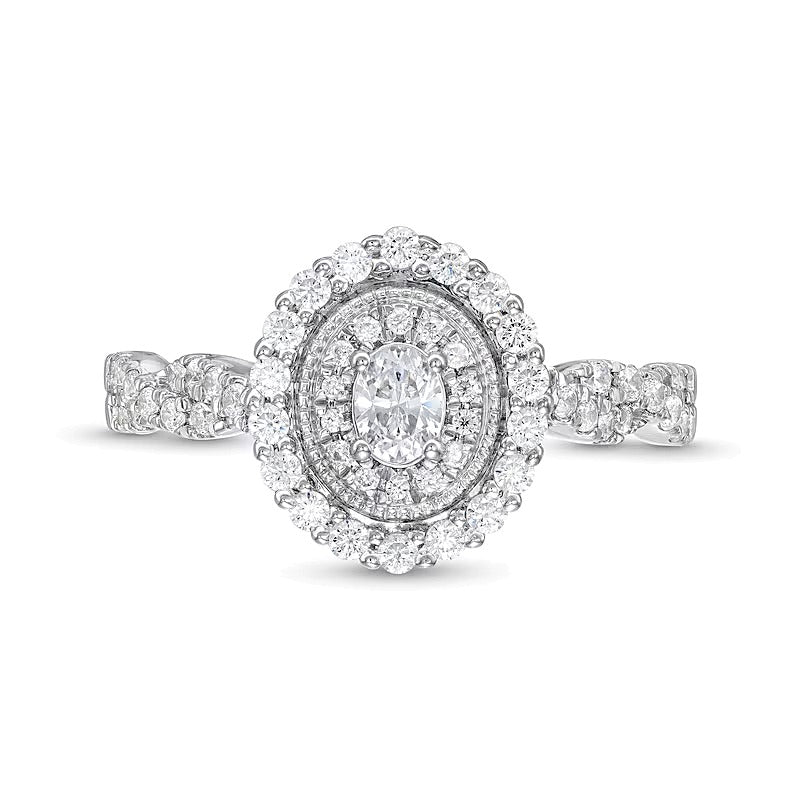 0.63 CT. TW Oval Diamond Vintage-Style Frame Twist Shank Engagement Ring in 10K White Gold