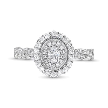 0.63 CT. TW Oval Diamond Vintage-Style Frame Twist Shank Engagement Ring in 10K White Gold