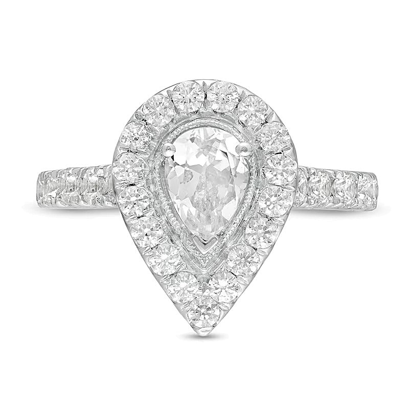 1.5 CT. TW Pear-Shaped Diamond Frame Vintage-Style Engagement Ring in 14K Two-Tone Gold