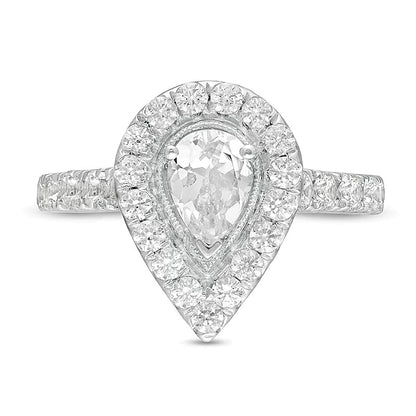 1.5 CT. TW Pear-Shaped Diamond Frame Vintage-Style Engagement Ring in 14K Two-Tone Gold