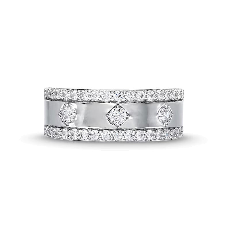 0.75 CT. TW Diamond Edge Center Station Band in 10K White Gold