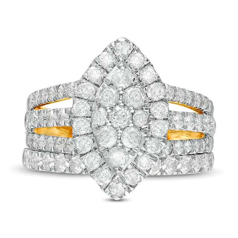 2.0 CT. TW Composite Diamond Double Marquise Frame Multi-Row Bridal Set in 10K Gold