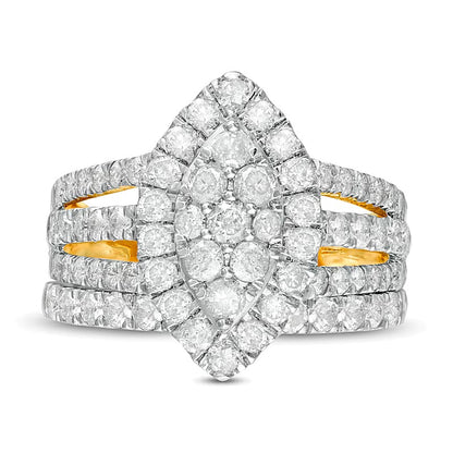 2.0 CT. TW Composite Diamond Double Marquise Frame Multi-Row Bridal Set in 10K Gold