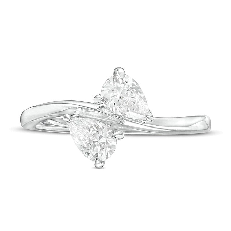 1.0 CT. TW Pear-Shaped Diamond Sideways Toi et Moi Engagement Ring in 14K White Gold