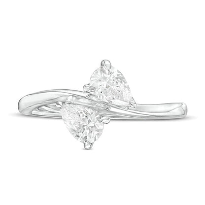 1.0 CT. TW Pear-Shaped Diamond Sideways Toi et Moi Engagement Ring in 14K White Gold