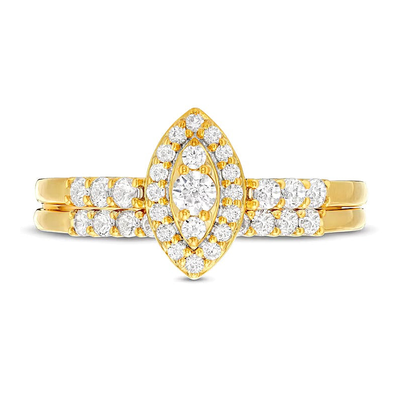 0.5 CT. TW Marquise-Shaped Multi-Diamond Frame Bridal Set in 10K Gold