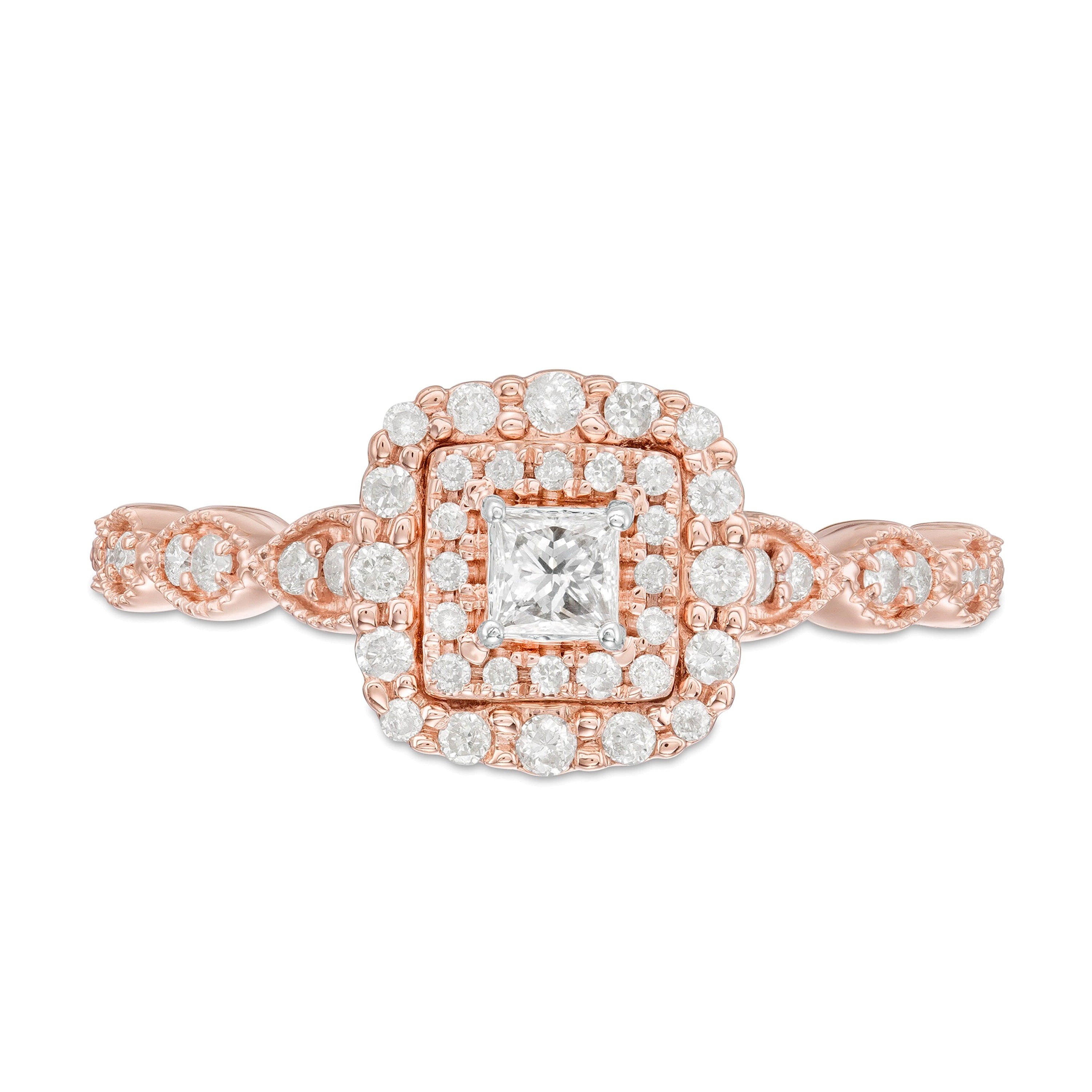 0.38 CT. TW Princess-Cut Diamond Double Frame Art Deco Vintage-Style Engagement Ring in 10K Rose Gold
