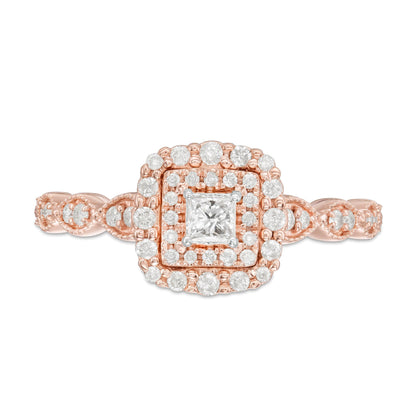 0.38 CT. TW Princess-Cut Diamond Double Frame Art Deco Vintage-Style Engagement Ring in 10K Rose Gold