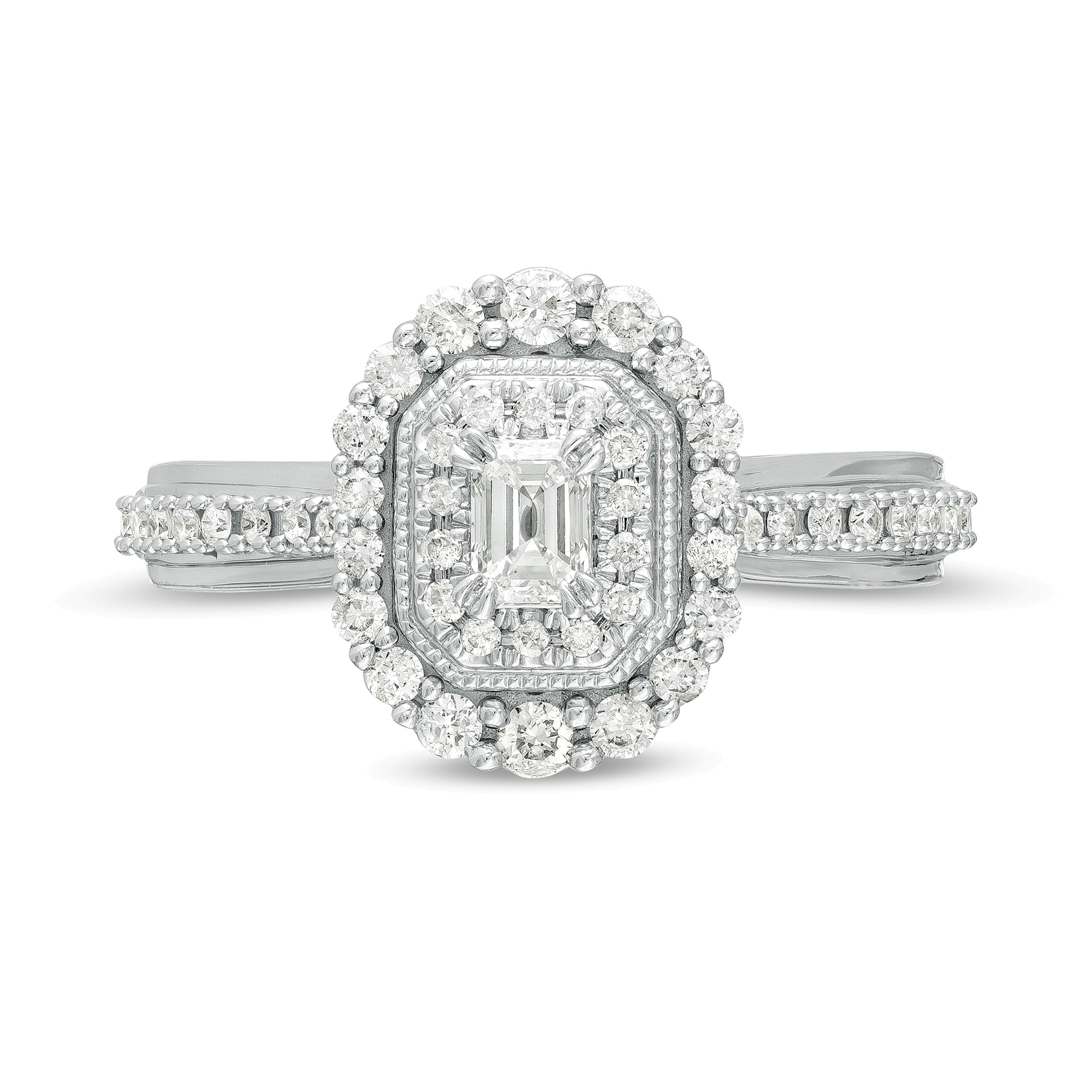 0.63 CT. TW Emerald-Cut Diamond Double Octagonal Frame Vintage-Style Engagement Ring in 10K White Gold