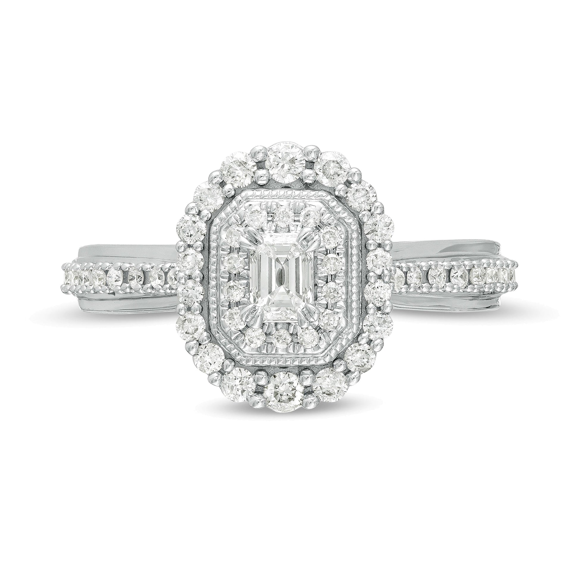 0.63 CT. TW Emerald-Cut Diamond Double Octagonal Frame Vintage-Style Engagement Ring in 10K White Gold