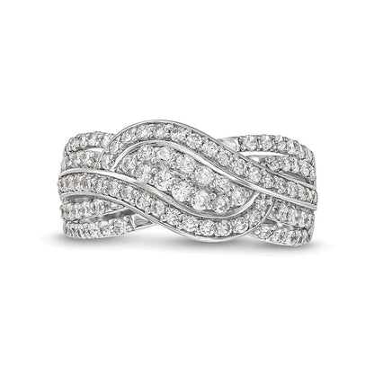 0.75 CT. TW Diamond Double Row Wave Bypass Ring in 10K White Gold