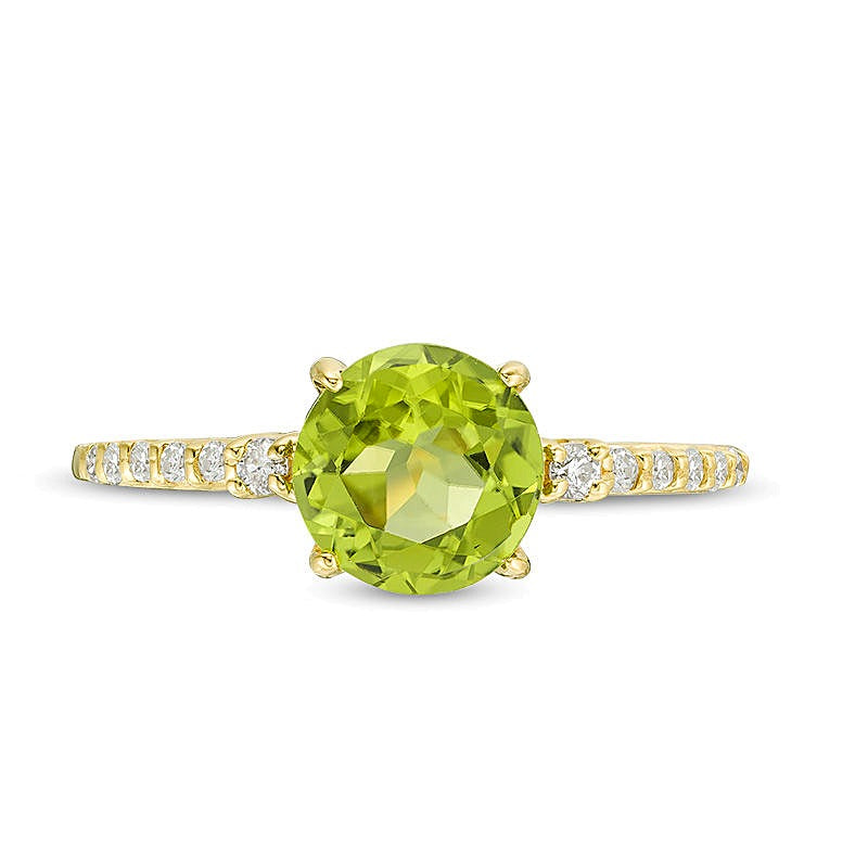 7.0mm Peridot and 0.13 CT. TW Diamond Engagement Ring in 10K Gold