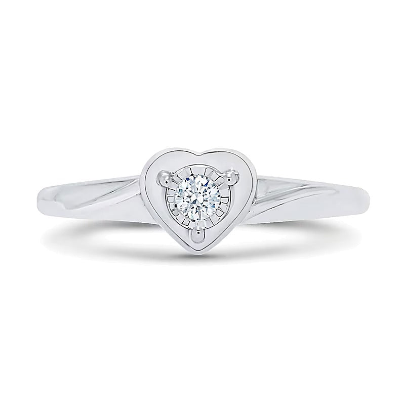 0.07 CT. Diamond Solitaire Stampato Heart Ring in 10K White Gold