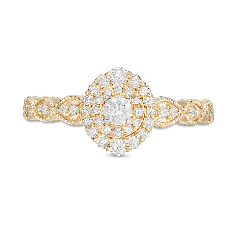 0.38 CT. TW Diamond Double Frame Art Deco Vintage-Style Engagement Ring in 10K Gold