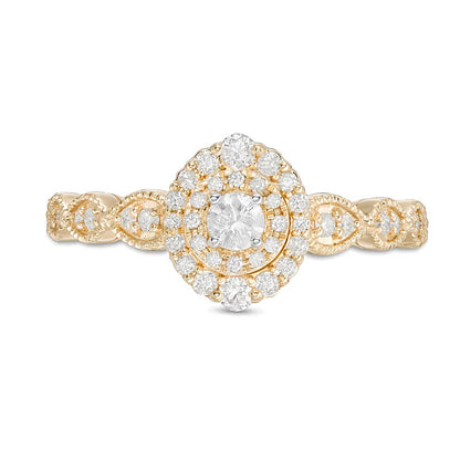 0.38 CT. TW Diamond Double Frame Art Deco Vintage-Style Engagement Ring in 10K Gold
