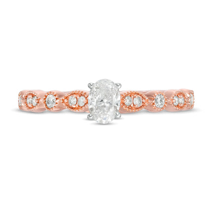 0.5 CT. TW Oval Diamond with Marquise Shapes Vintage-Style Engagement Ring in 10K Rose Gold