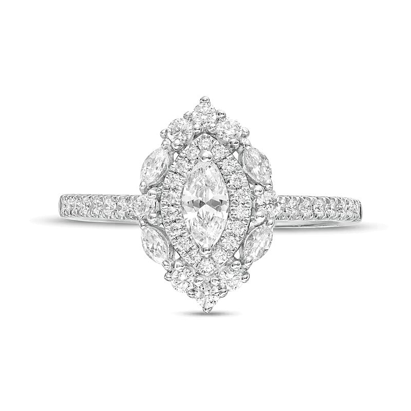 0.75 CT. TW Marquise Diamond Double Frame Engagement Ring in 14K White Gold (I/I1)