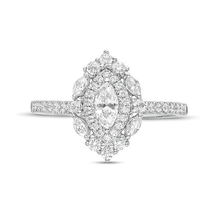 0.75 CT. TW Marquise Diamond Double Frame Engagement Ring in 14K White Gold (I/I1)