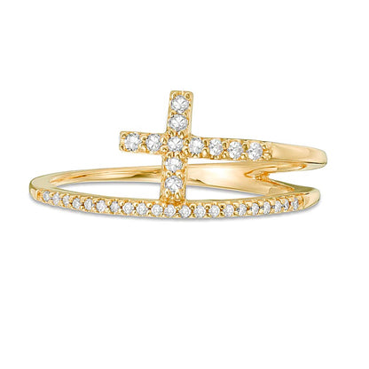 0.17 CT. TW Diamond Cross Split Shank Stacked Ring in 10K Gold
