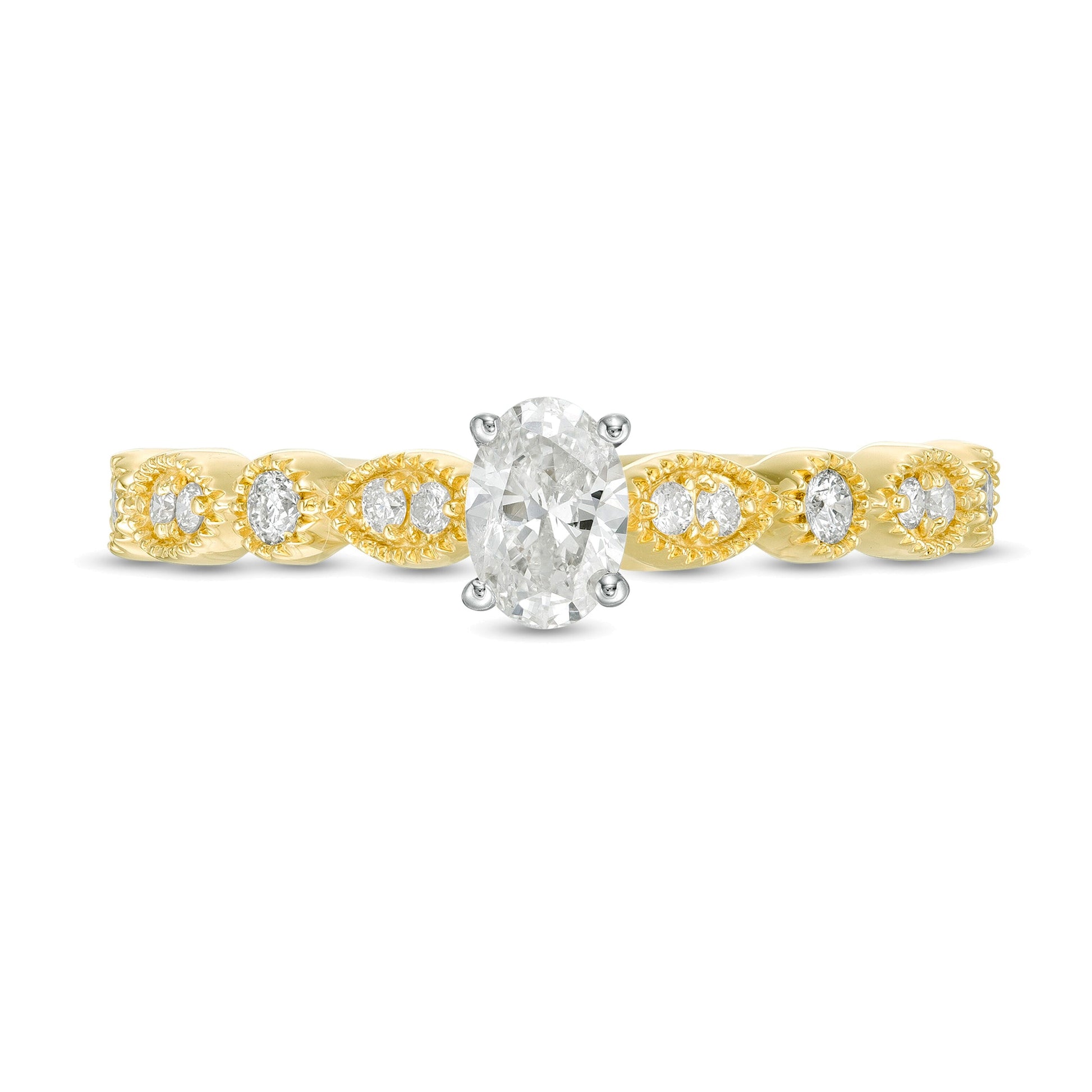0.5 CT. TW Oval Diamond with Marquise Shapes Vintage-Style Engagement Ring in 10K Gold