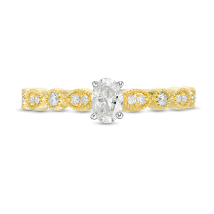 0.5 CT. TW Oval Diamond with Marquise Shapes Vintage-Style Engagement Ring in 10K Gold