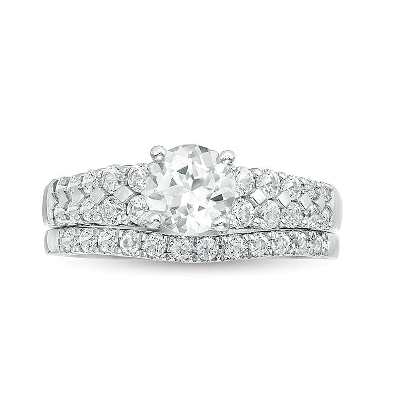 6.0mm Lab-Created White Sapphire Bridal Set in Sterling Silver