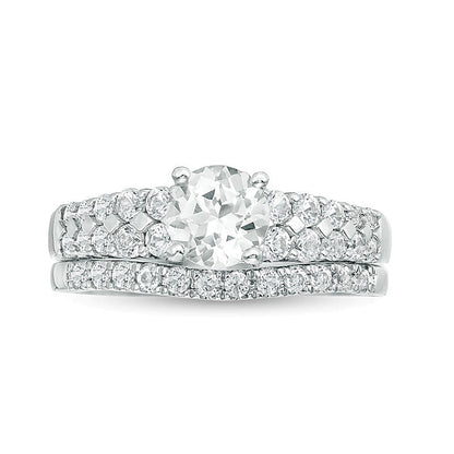 6.0mm Lab-Created White Sapphire Bridal Set in Sterling Silver