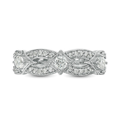 0.5 CT. TW Diamond Three Stone Contour Vintage-Style Anniversary Band in 14K White Gold