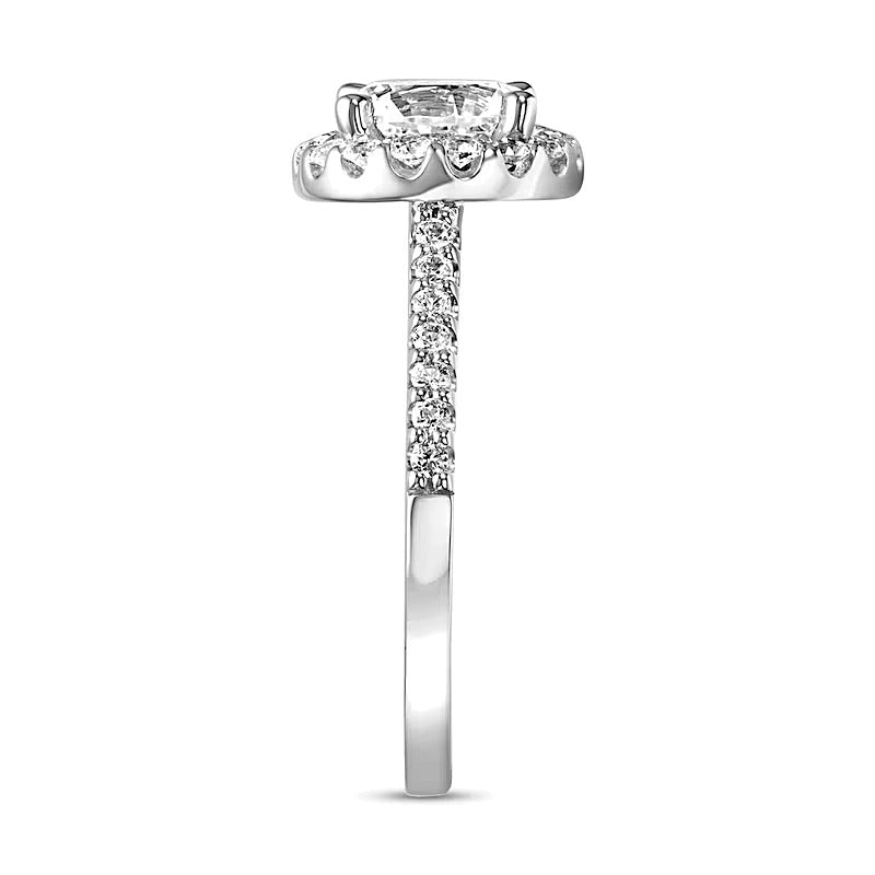 7.0mm White Lab-Created Sapphire Framed Engagement Ring in Sterling Silver
