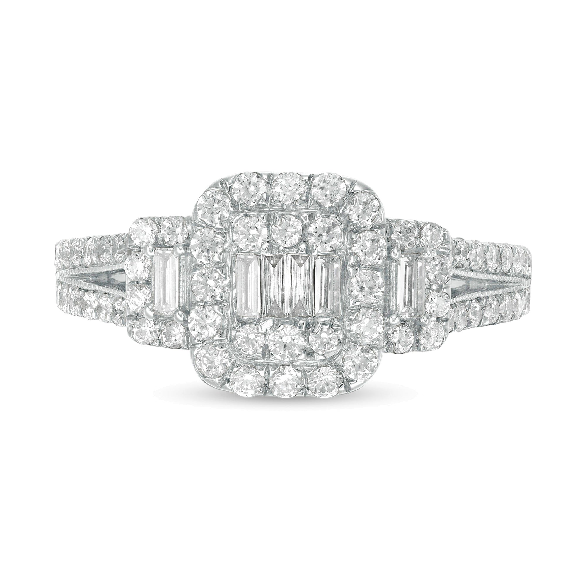 0.88 CT. TW Composite Diamond Cushion Frame Engagement Ring in 10K White Gold