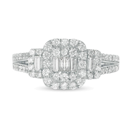 0.88 CT. TW Composite Diamond Cushion Frame Engagement Ring in 10K White Gold