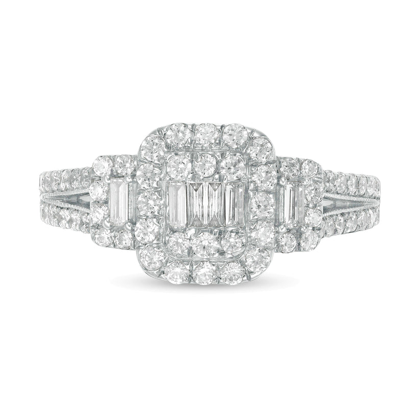 0.88 CT. TW Composite Diamond Cushion Frame Engagement Ring in 10K White Gold