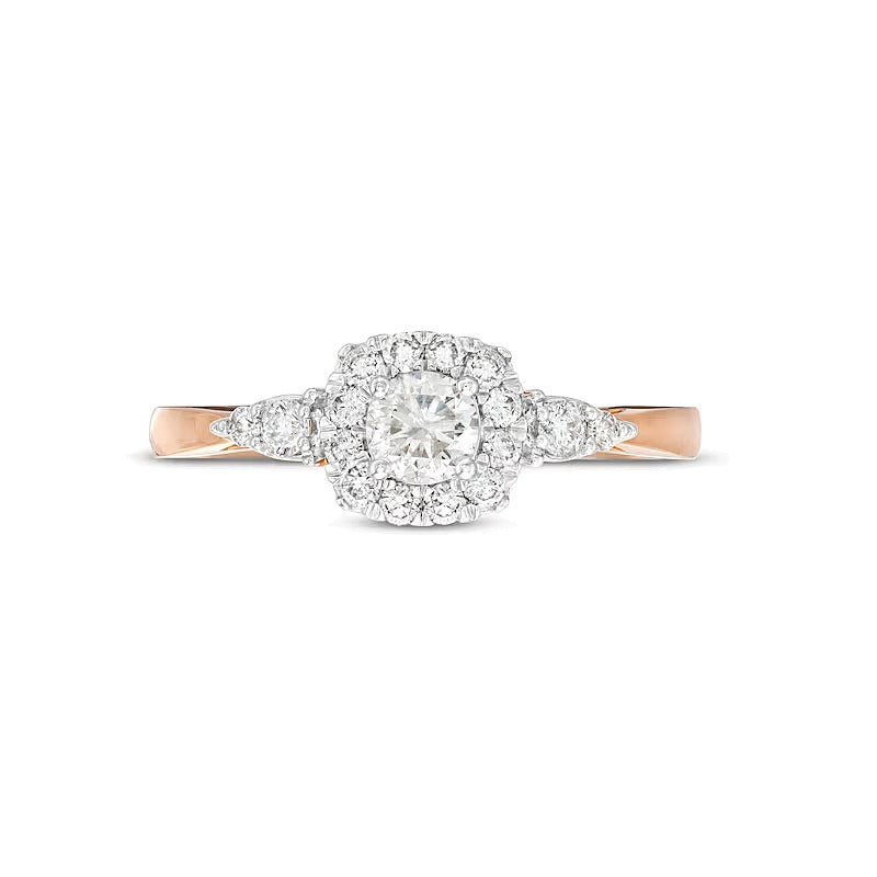 0.5 CT. TW Diamond Cushion-Shaped Frame Leaf-Sides Engagement Ring in 10K Rose Gold (J/I3)