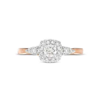 0.5 CT. TW Diamond Cushion-Shaped Frame Leaf-Sides Engagement Ring in 10K Rose Gold (J/I3)