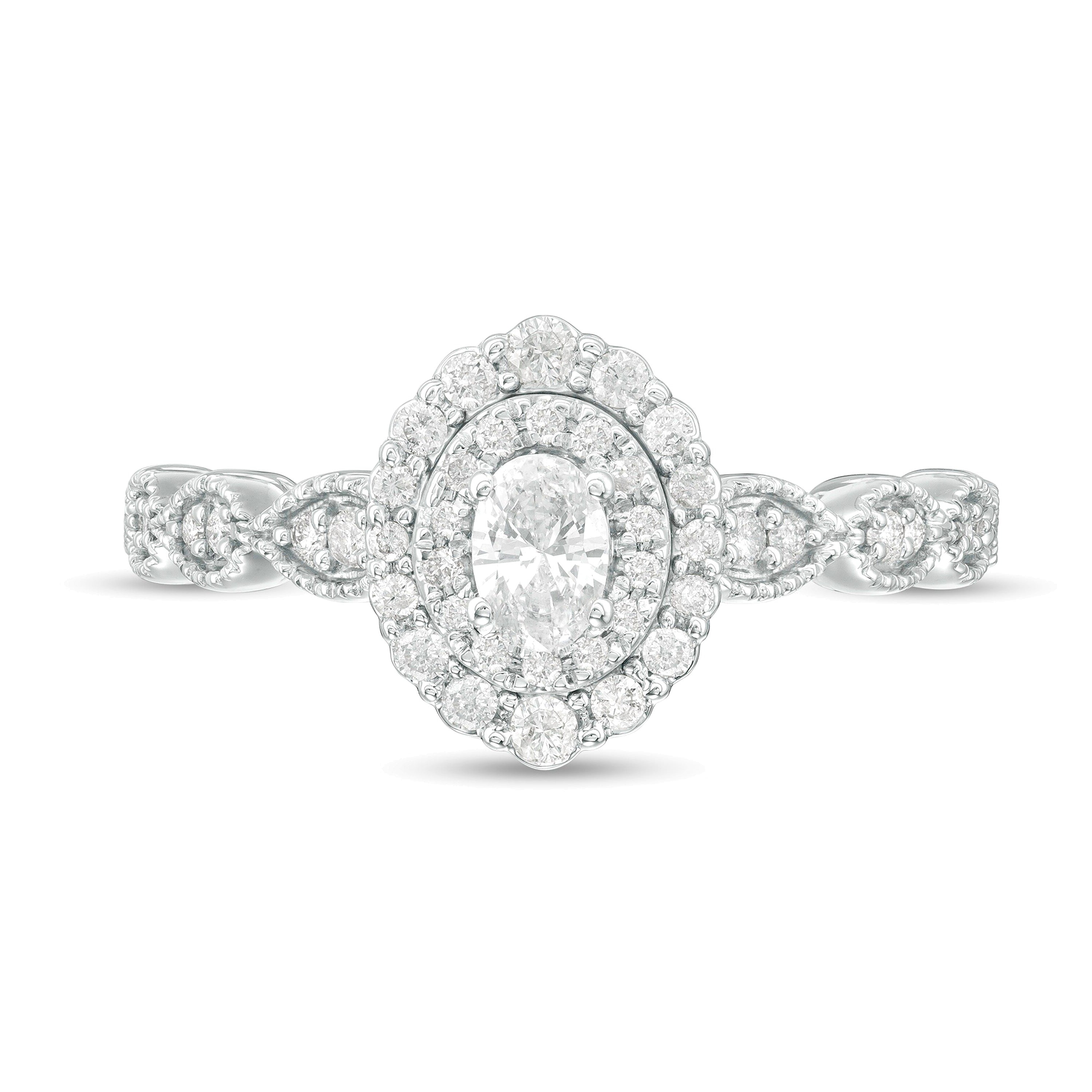 0.38 CT. TW Oval Diamond Double Frame Art Deco Vintage-Style Engagement Ring in 10K White Gold
