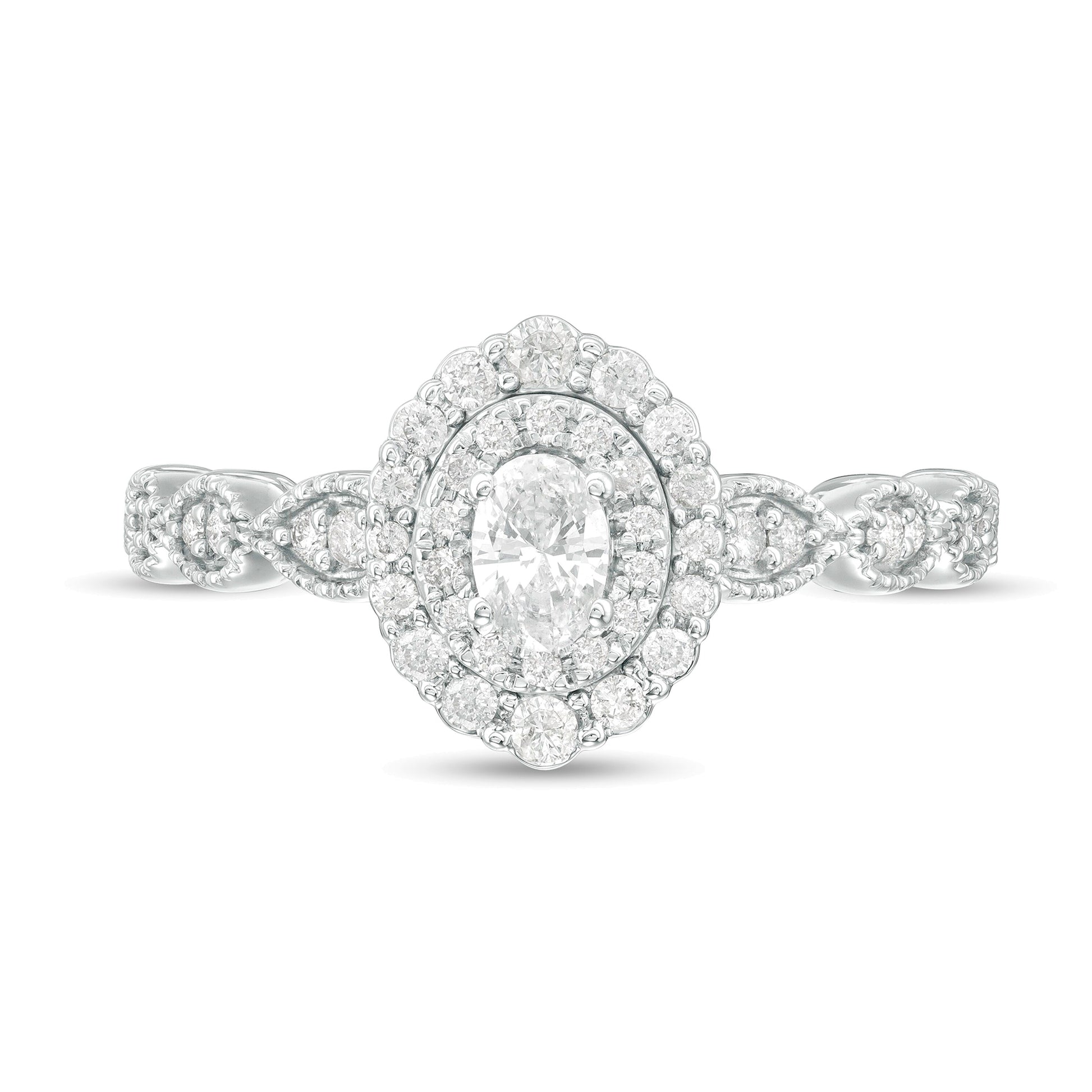 0.38 CT. TW Oval Diamond Double Frame Art Deco Vintage-Style Engagement Ring in 10K White Gold