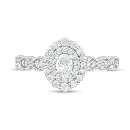 0.38 CT. TW Oval Diamond Double Frame Art Deco Vintage-Style Engagement Ring in 10K White Gold
