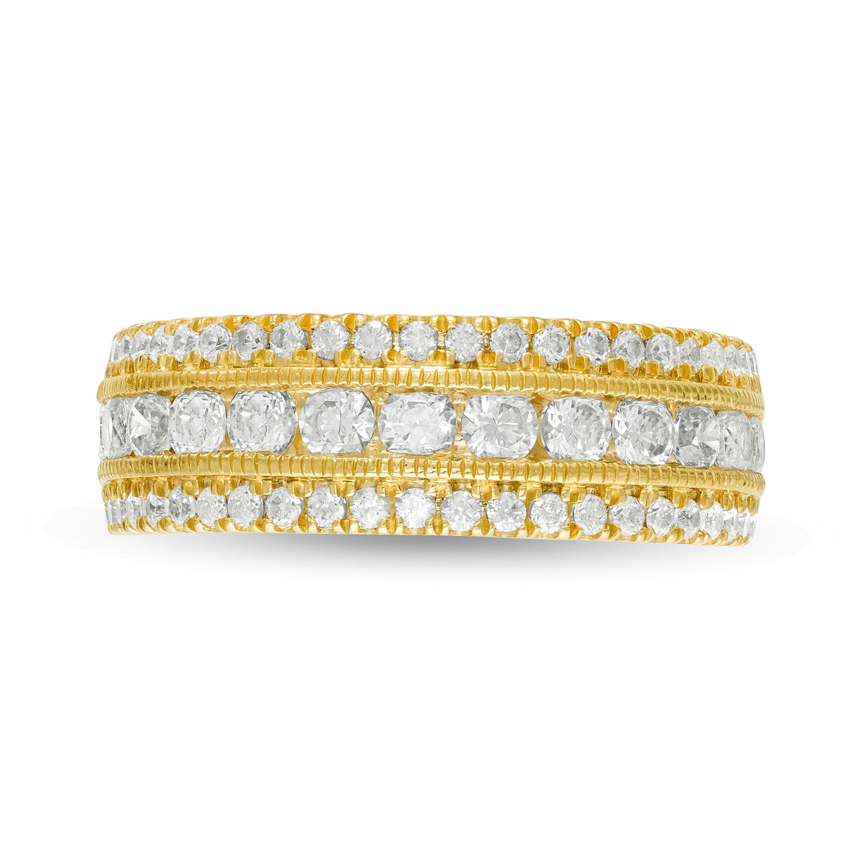 1.33 CT. TW Diamond Multi Row Vintage-Style Anniversary Ring in 10K Gold