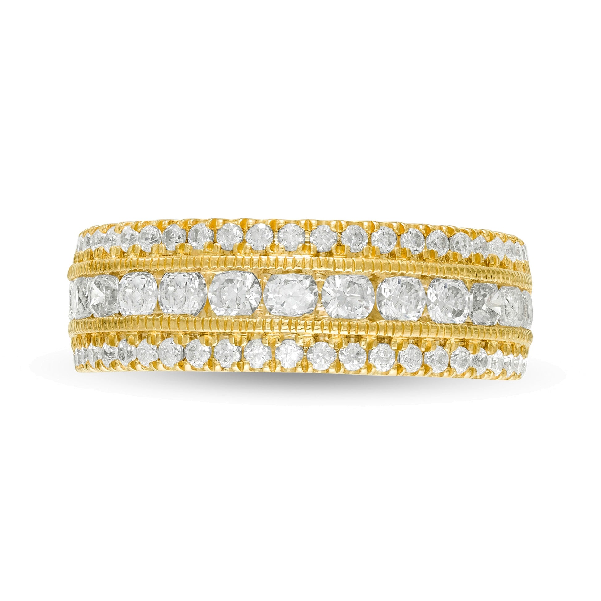 1.33 CT. TW Diamond Multi Row Vintage-Style Anniversary Ring in 10K Gold