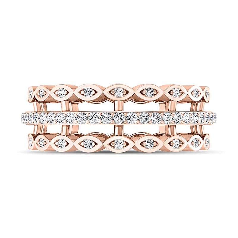 0.38 CT. TW Diamond Marquise Triple Row Open Shank Band in 10K Rose Gold