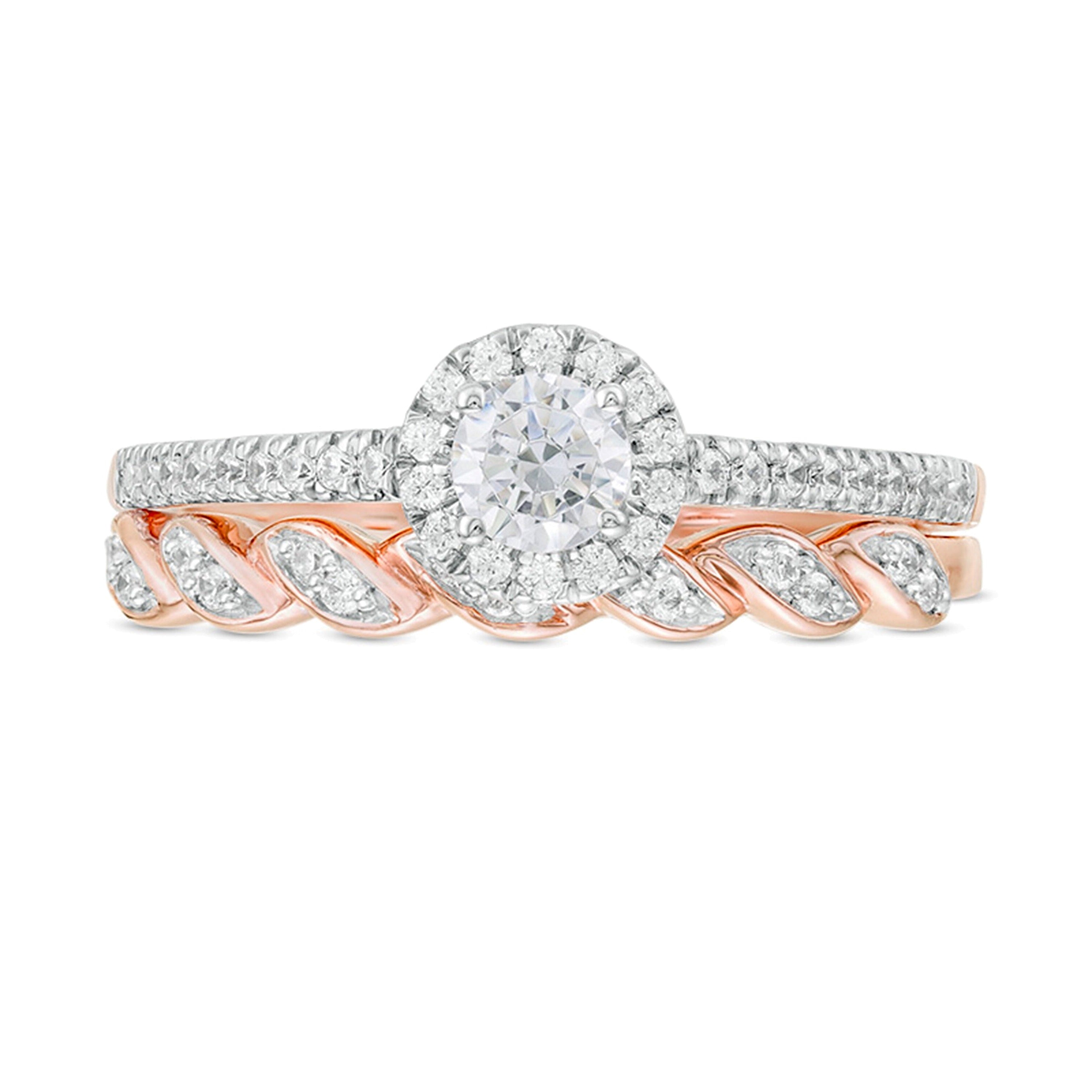 0.5 CT. TW Diamond Frame Twist Shank Bridal Set in 10K Rose Gold