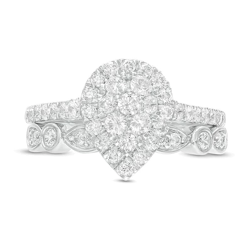 1.0 CT. TW Composite Pear-Shaped Diamond Art Deco Bridal Set in 10K White Gold