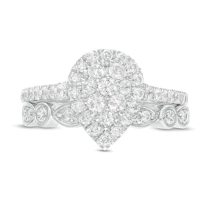1.0 CT. TW Composite Pear-Shaped Diamond Art Deco Bridal Set in 10K White Gold
