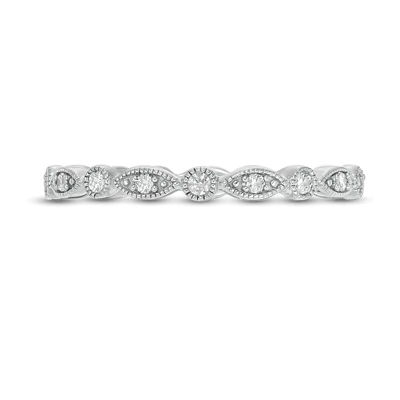 0.2 CT. TW Diamond Marquise and Circle Alternating Vintage-Style Eternity Anniversary Band in 10K White Gold