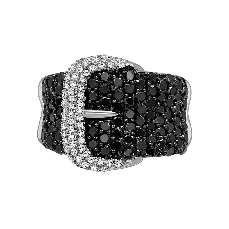 1.88 CT. TW Black and White Diamond Belt Buckle Ring in Sterling Silver