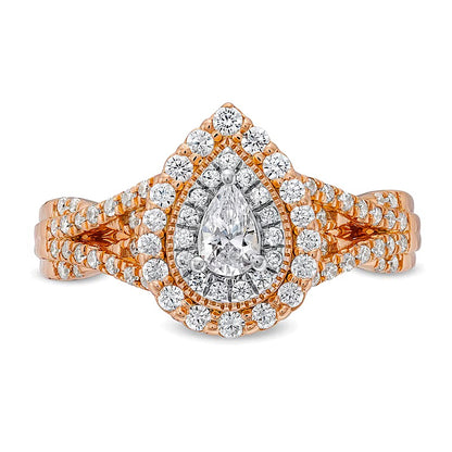 0.63 CT. TW Pear-Shaped Diamond Layered Twist Shank Engagement Ring in 10K Rose Gold