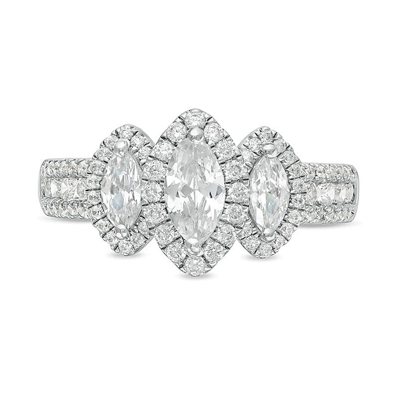 1.5 CT. TW Marquise Diamond Frame Past Present FutureÂ® Engagement Ring in 14K White Gold (I/SI2)