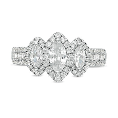 1.5 CT. TW Marquise Diamond Frame Past Present FutureÂ® Engagement Ring in 14K White Gold (I/SI2)
