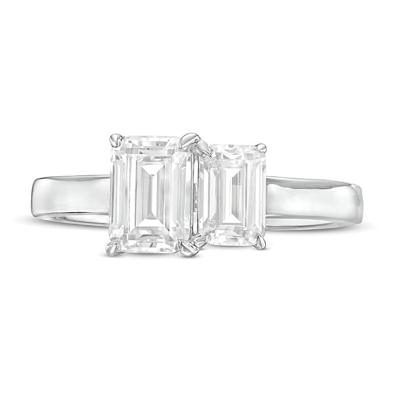1.5 CT. TW Emerald-Cut Diamond Toi et Moi Engagement Ring in 14K White Gold